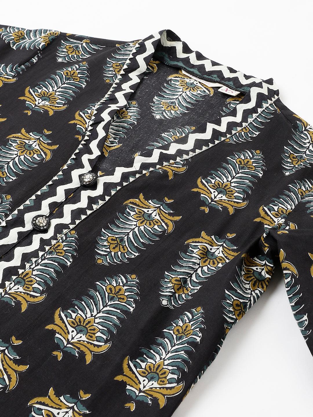 Black-Pure-Cotton-Cotton-Straight-2-Piece-Kurta-Set