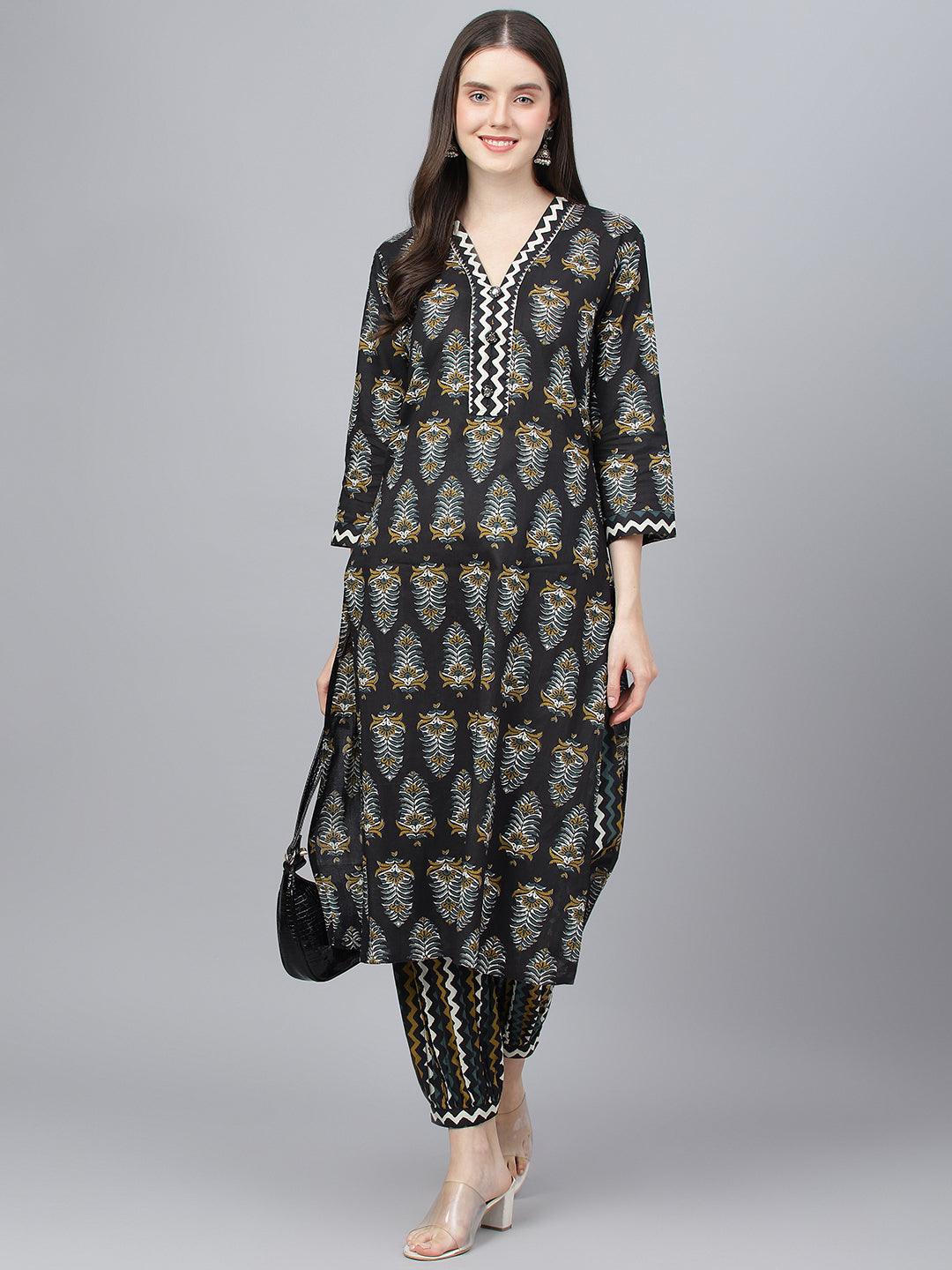 Black-Pure-Cotton-Cotton-Straight-2-Piece-Kurta-Set