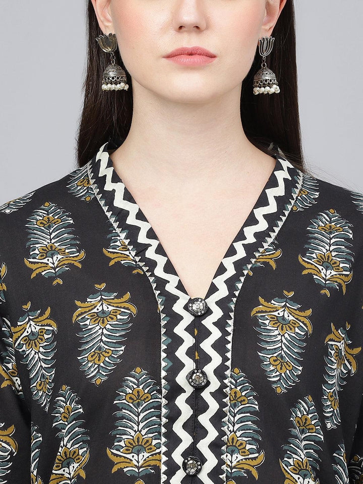 Black-Pure-Cotton-Cotton-Straight-2-Piece-Kurta-Set