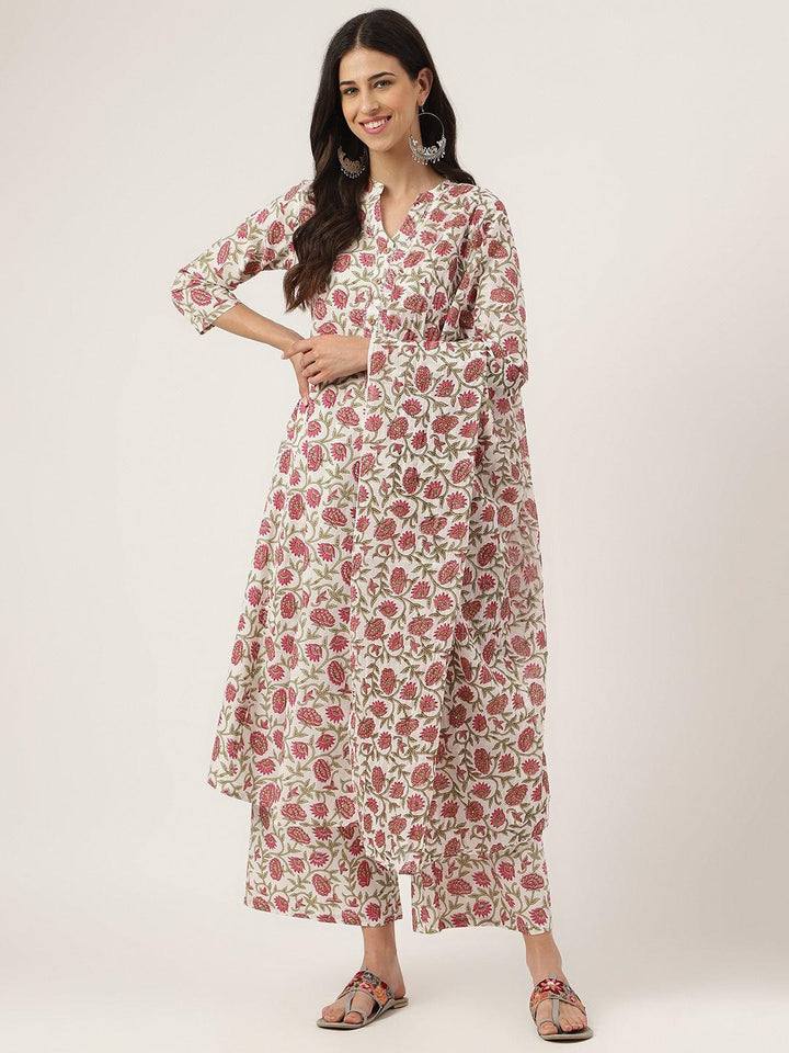 White-Floral-Printed-3-Piece-Kurta-Set