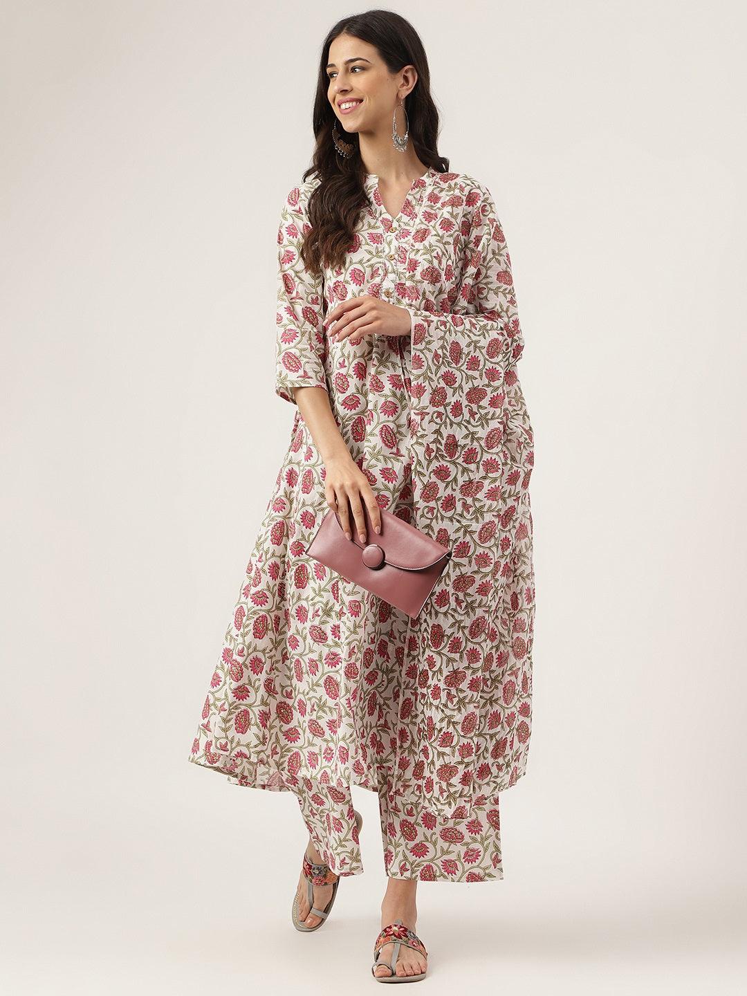 White-Floral-Printed-3-Piece-Kurta-Set