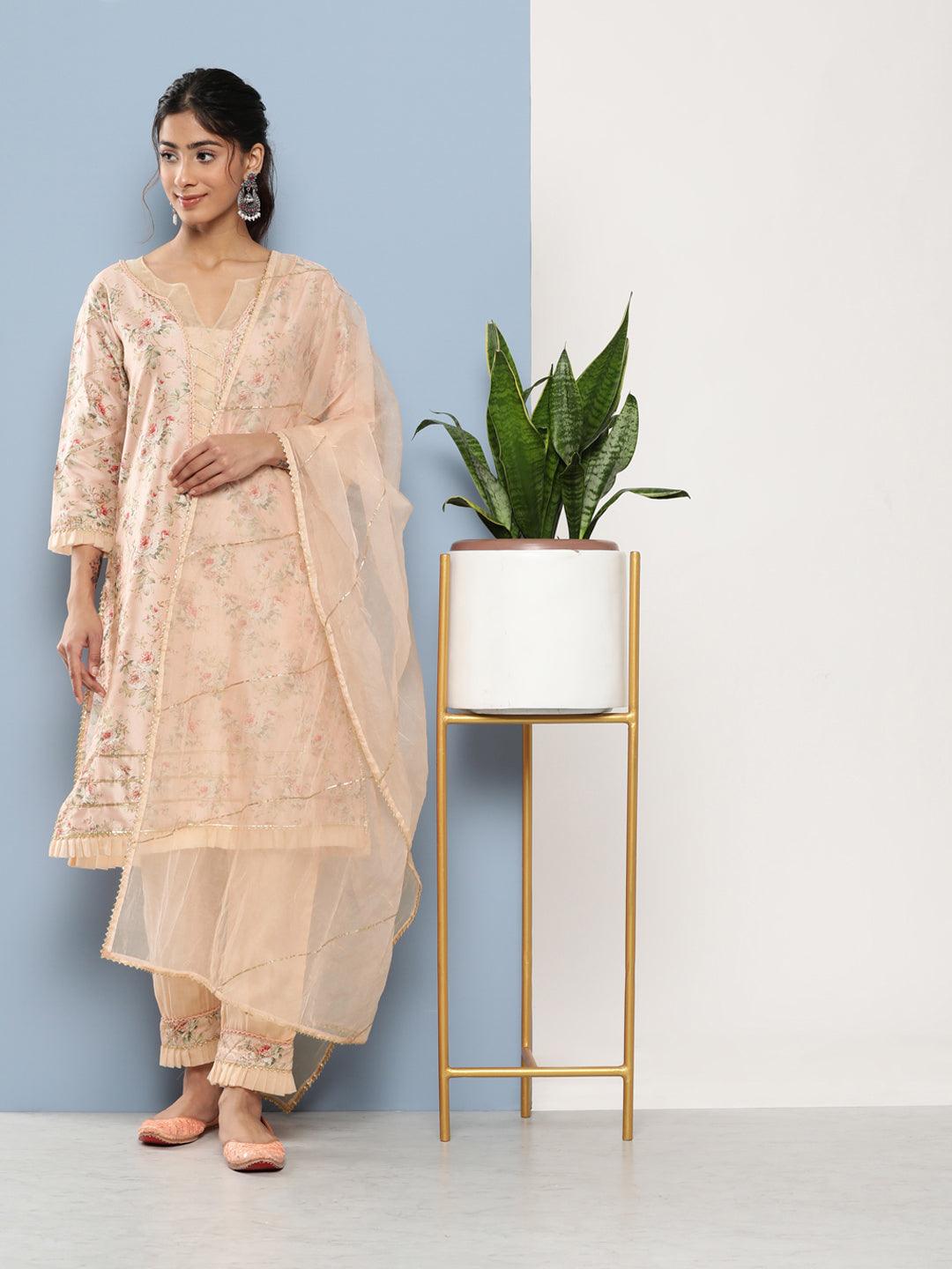 Light-Peach-Poly-Chanderi-Printed-3-Piece-Kurta-Set