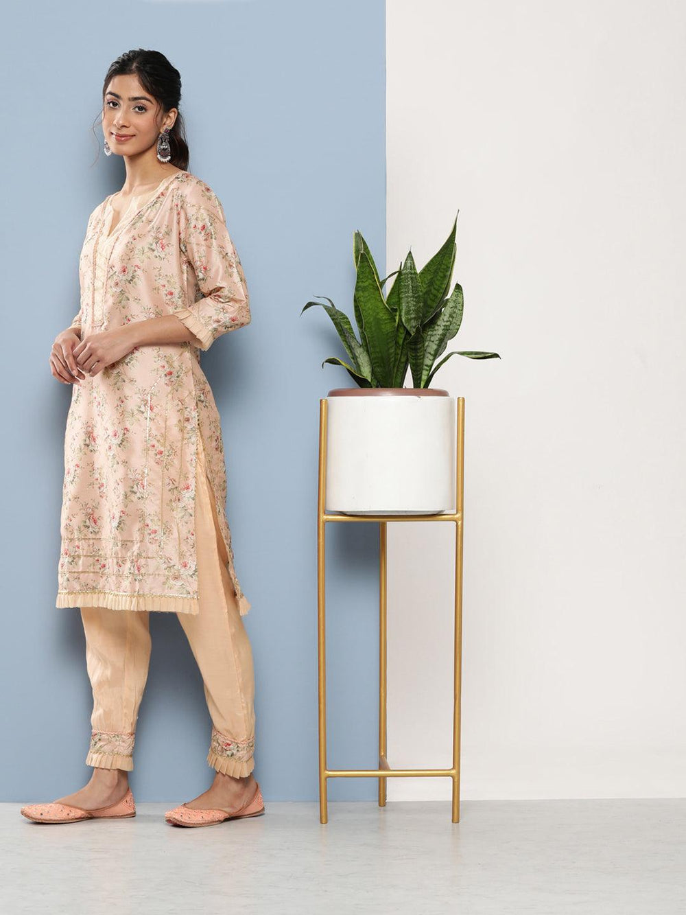 Light-Peach-Poly-Chanderi-Printed-3-Piece-Kurta-Set