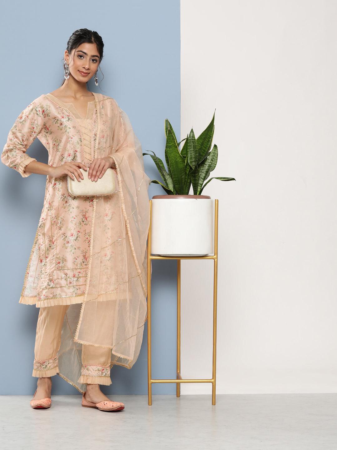 Light-Peach-Poly-Chanderi-Printed-3-Piece-Kurta-Set
