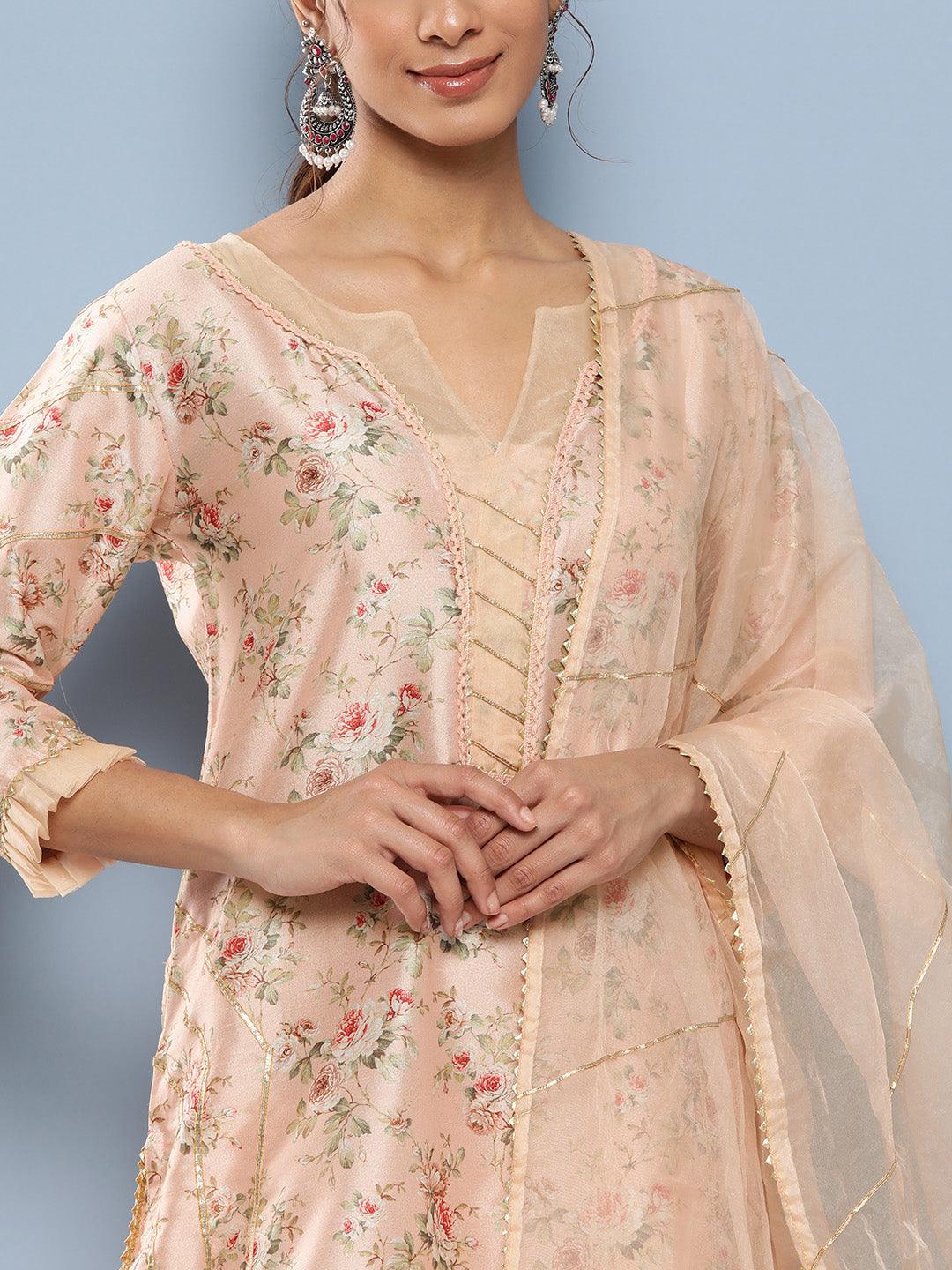Light-Peach-Poly-Chanderi-Printed-3-Piece-Kurta-Set