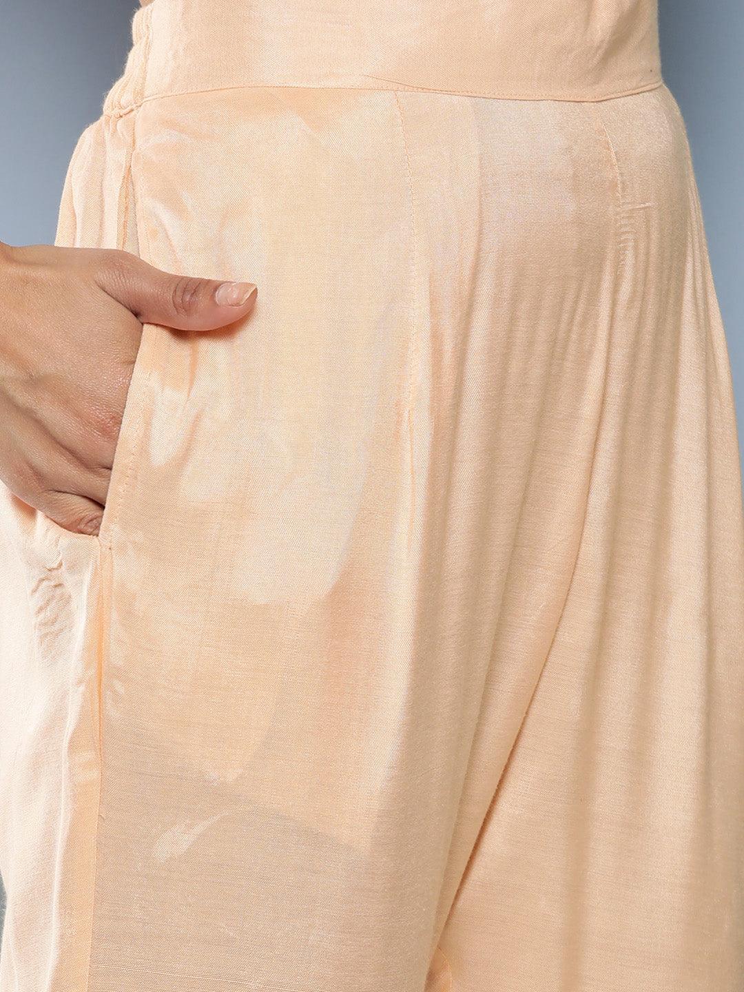 Light-Peach-Poly-Chanderi-Printed-3-Piece-Kurta-Set