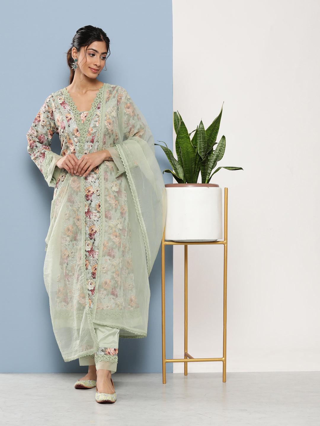 Green-&-Blue-Poly-Chanderi-Printed-3-Piece-Kurta-Set