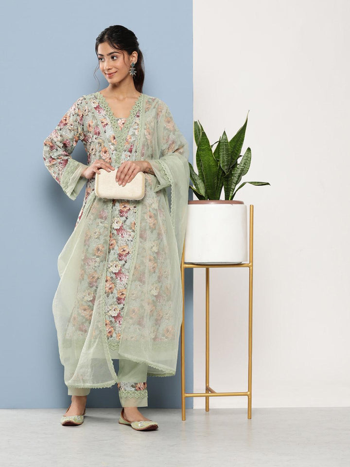 Green-&-Blue-Poly-Chanderi-Printed-3-Piece-Kurta-Set