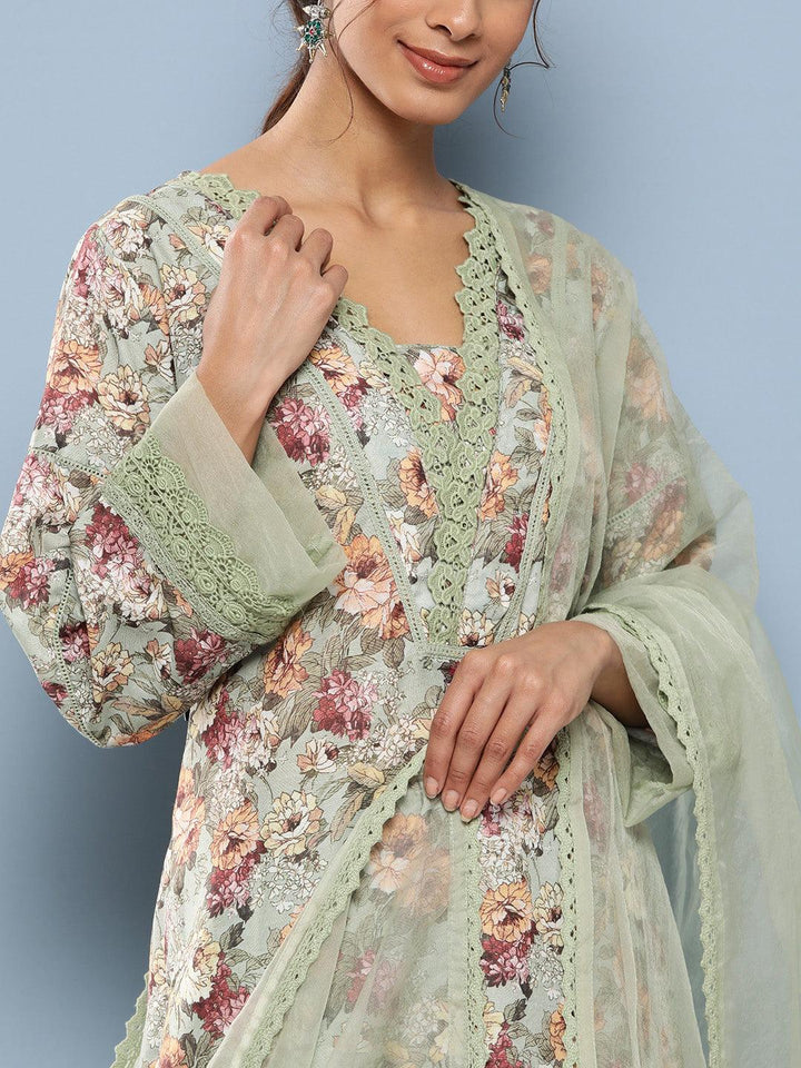 Green-&-Blue-Poly-Chanderi-Printed-3-Piece-Kurta-Set