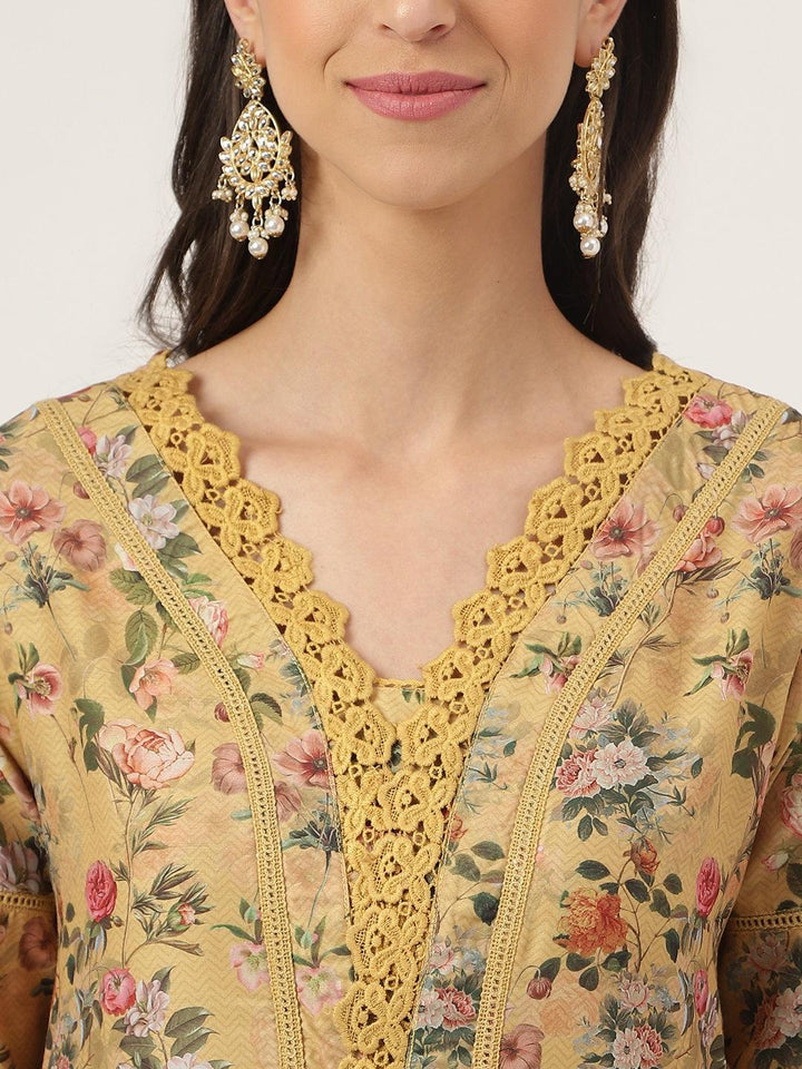 Beige-Poly-Chanderi-Floral-Printed-3-Piece-Kurta