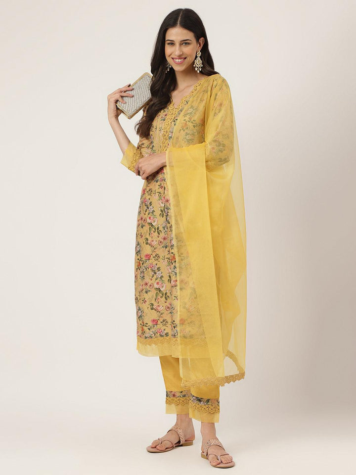 Beige-Poly-Chanderi-Floral-Printed-3-Piece-Kurta