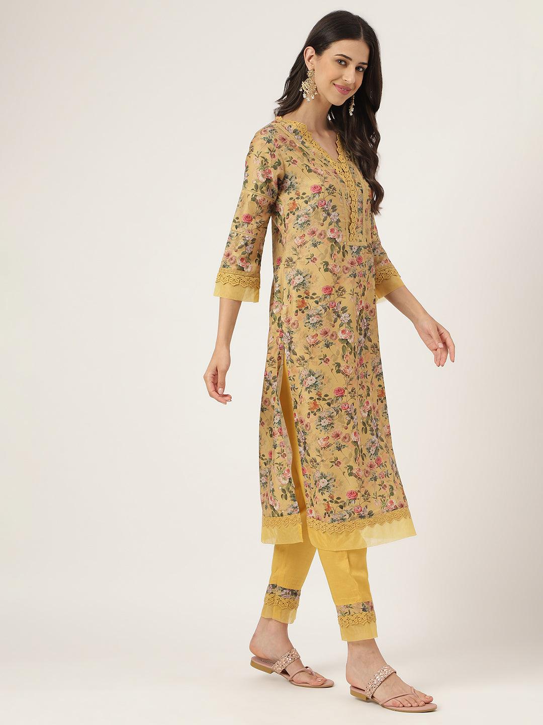 Beige-Poly-Chanderi-Floral-Printed-3-Piece-Kurta