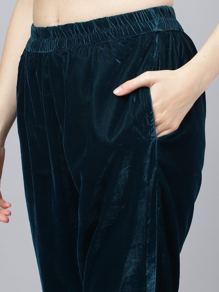 Teal-Green-Velvet-Hand-Work-3-Piece-Kurta-Set