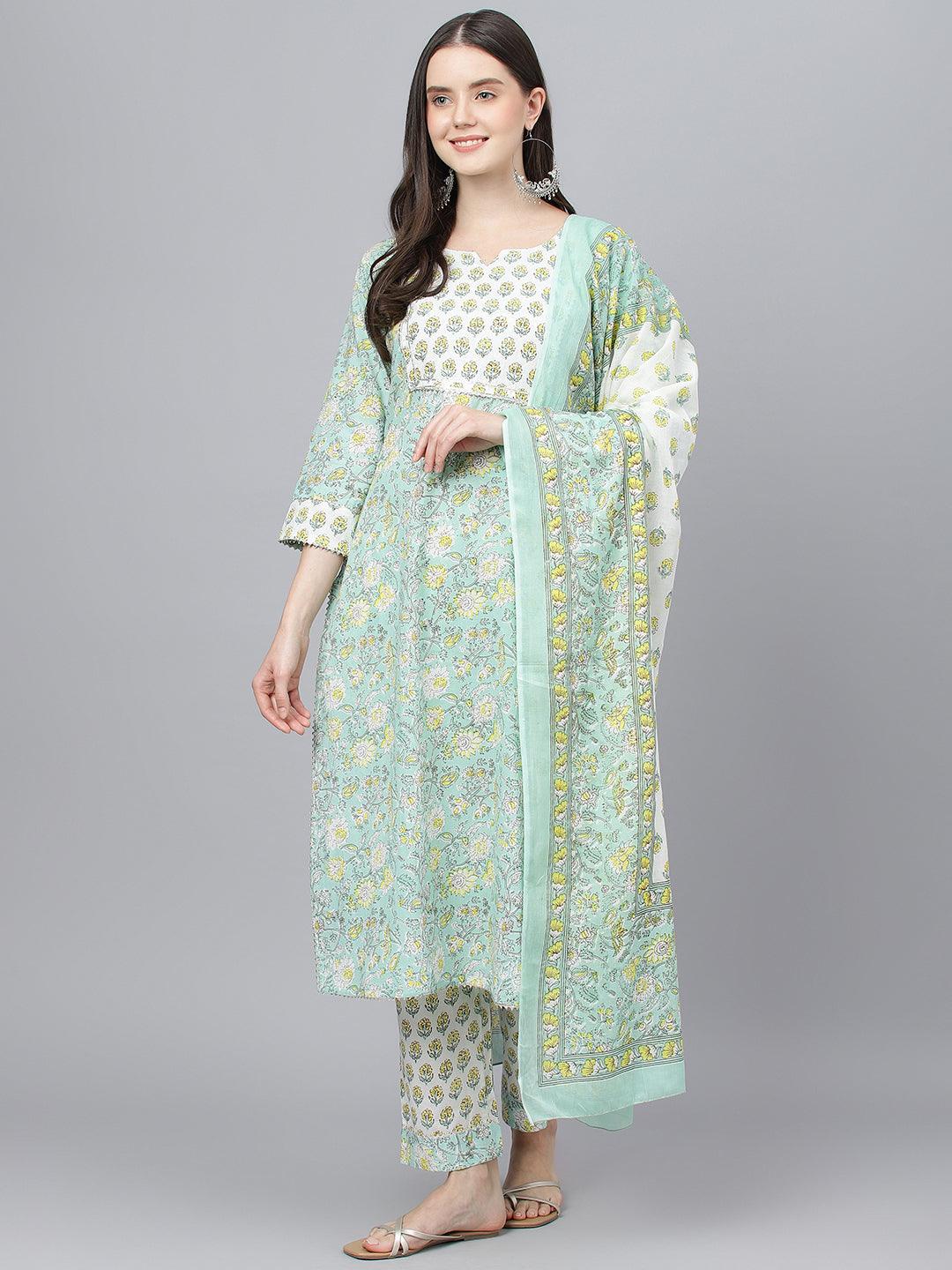 Mint-Green-Pure-Cotton-Floral-Printed-3-Piece-Kurta-Set