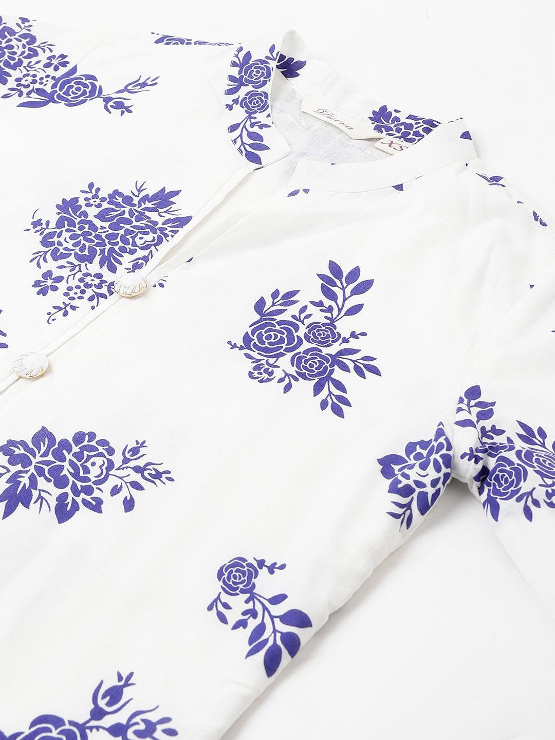 White-&-Blue-Pure-Cotton-Floral-Printed-Straight-2-Piece-Kurta-Set