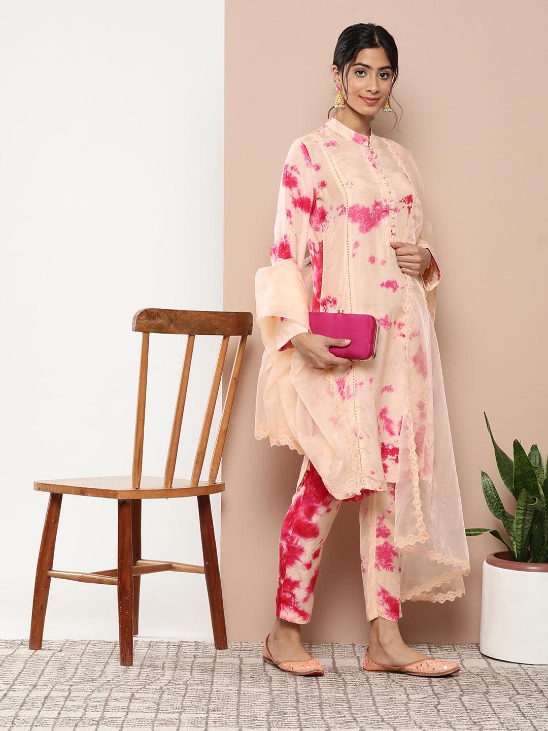 Dusty-Pink-Silk-Blend-Tie-And-Dye-Printed-3-Piece-Kurta-Set