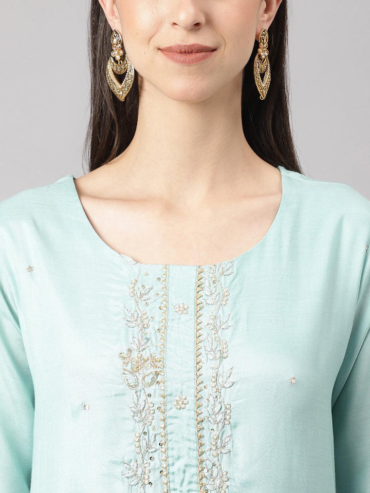 Sea-Green-Muslin-3-Piece-Kurta-Set-With-Organza-Dupatta