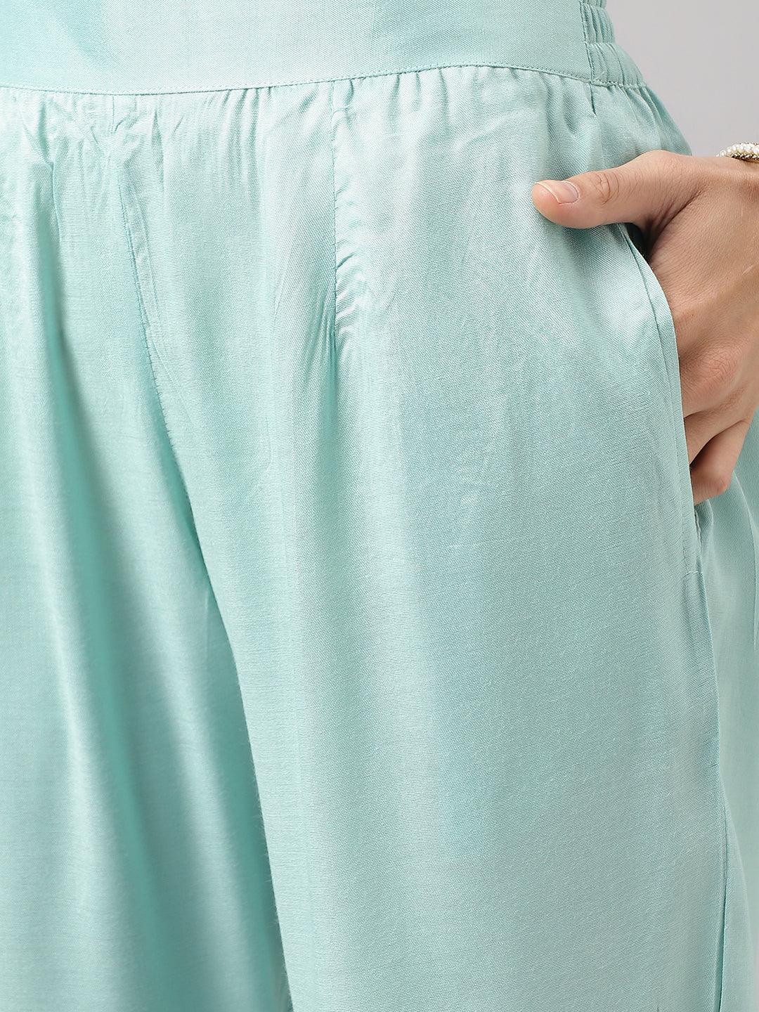 Sea-Green-Muslin-3-Piece-Kurta-Set-With-Organza-Dupatta