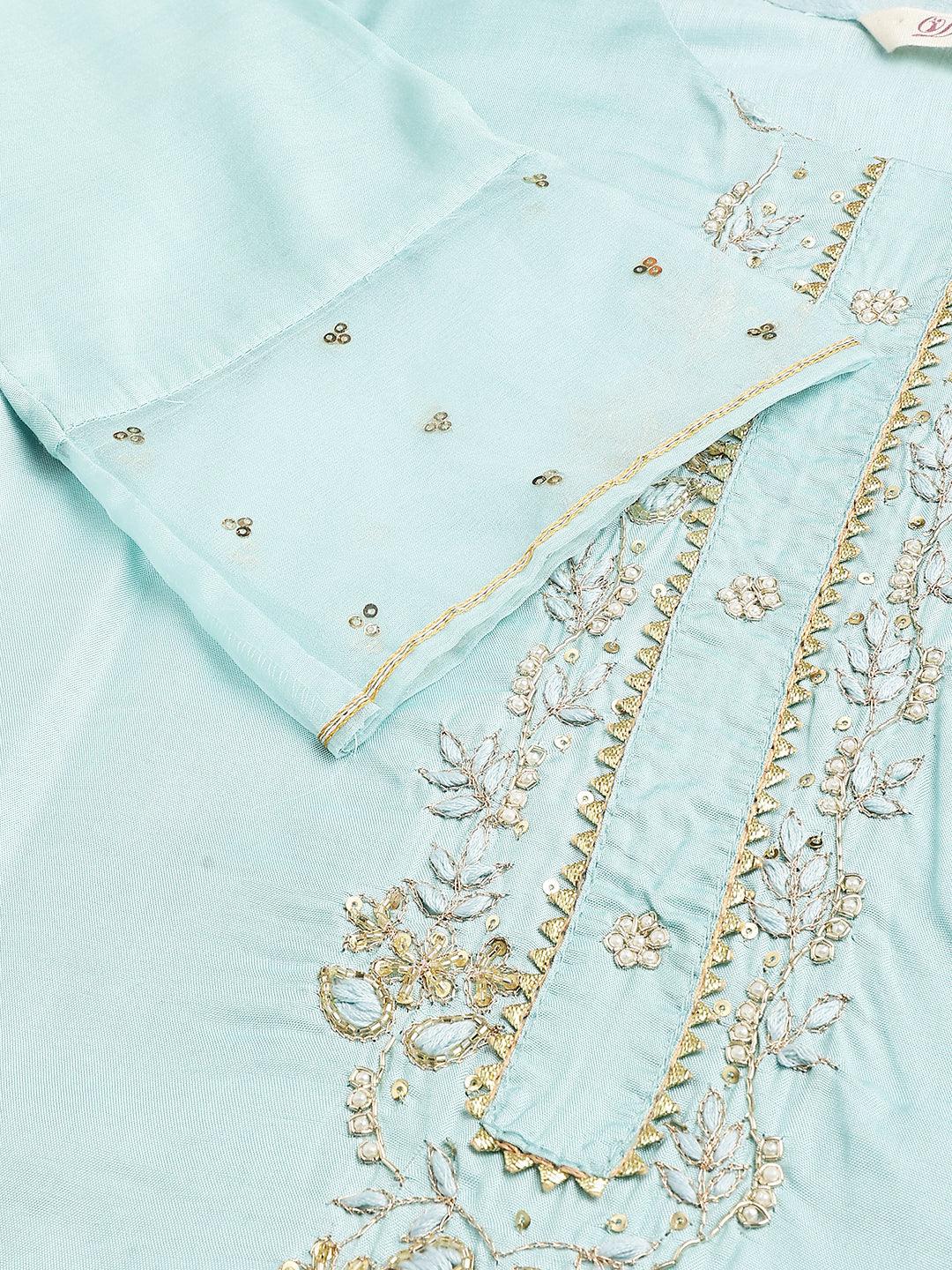 Sea-Green-Muslin-3-Piece-Kurta-Set-With-Organza-Dupatta