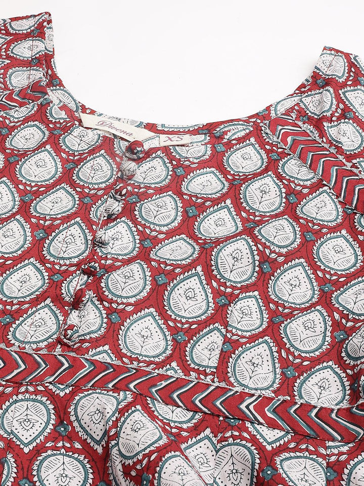 Maroon-Cotton-Anakali-3-Piece-Kurta-Set