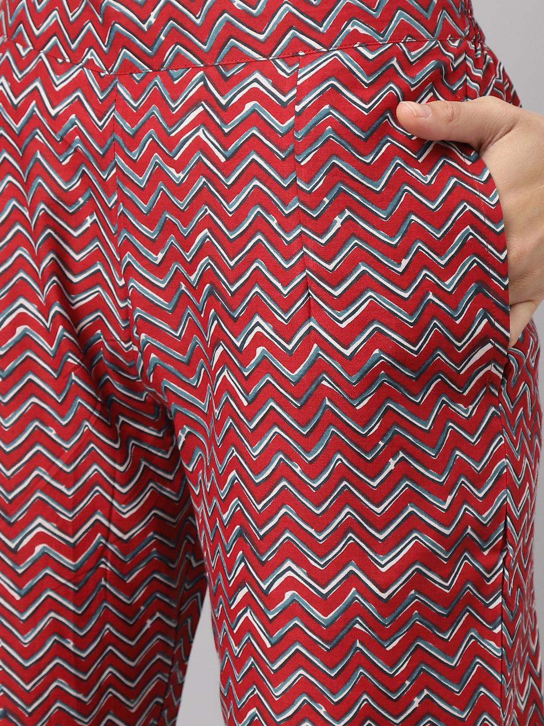 Maroon-Cotton-Anakali-3-Piece-Kurta-Set