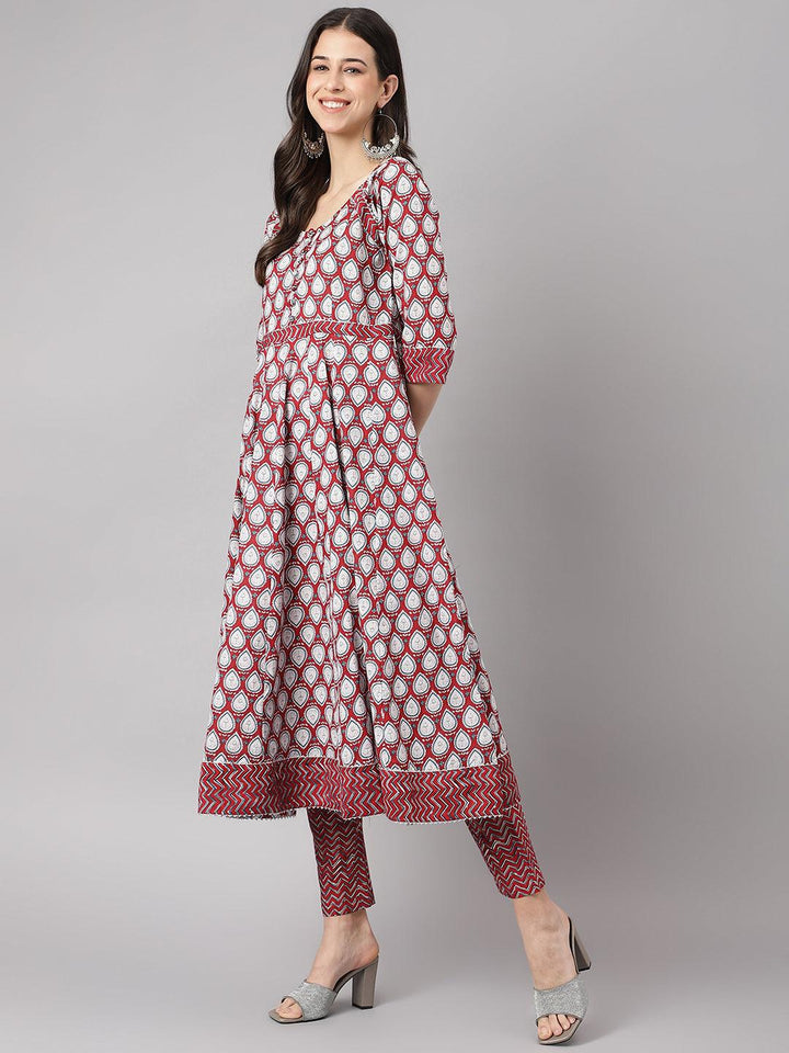 Maroon-Cotton-Anakali-3-Piece-Kurta-Set