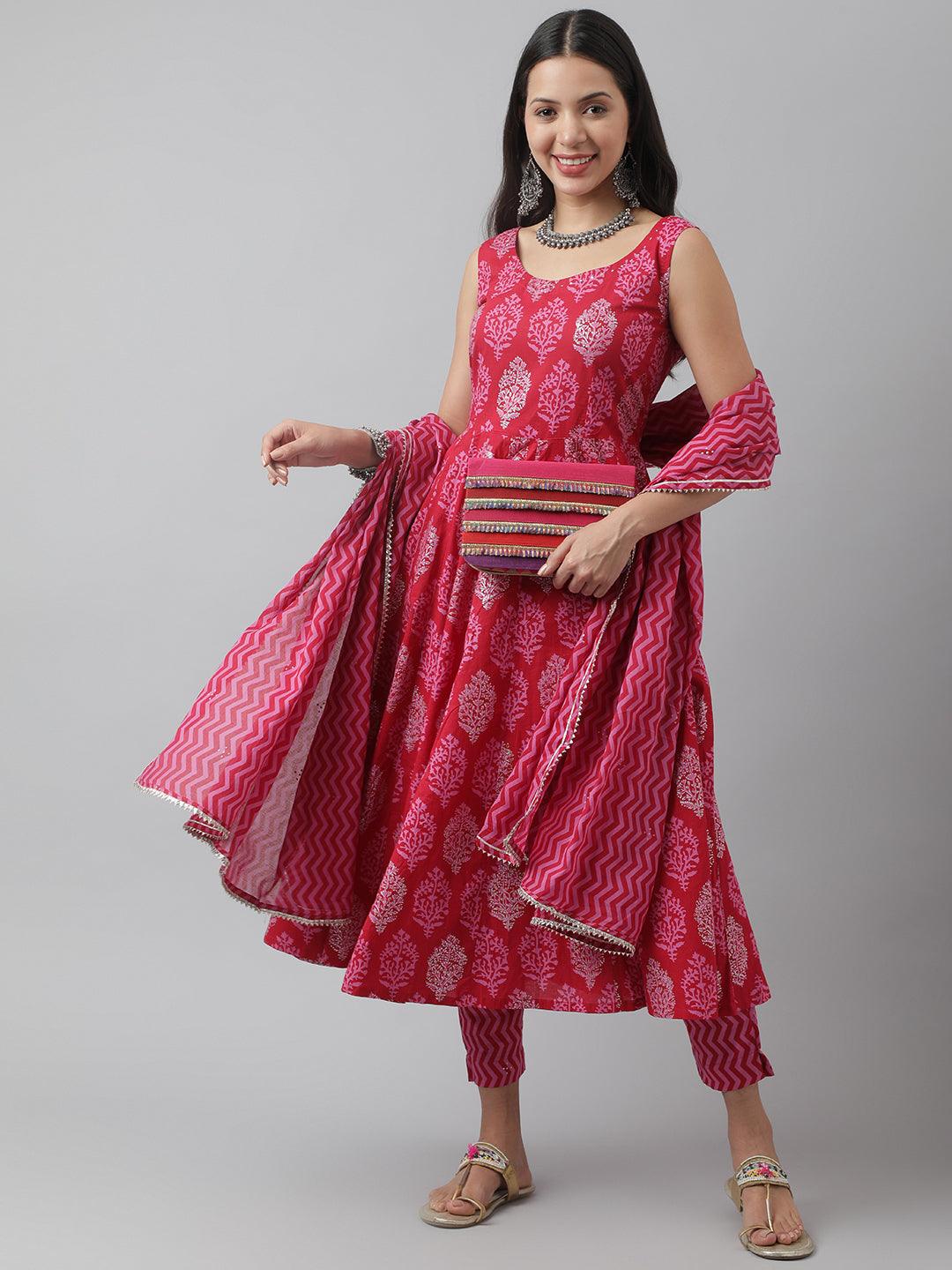 Red-Cotton-Floral-Printed-Straight-3-Piece-Kurta-Set