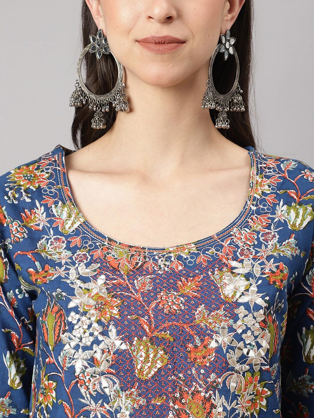 Blue-Cotton--Floral-Printed-3-Piece-Kurta-Set