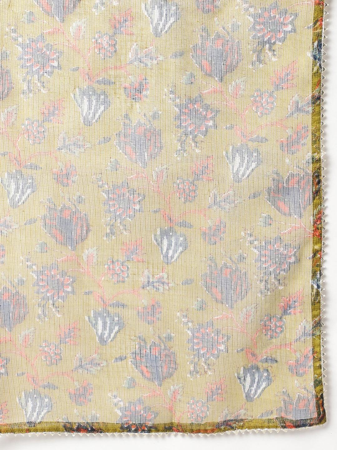 Blue-Cotton--Floral-Printed-3-Piece-Kurta-Set