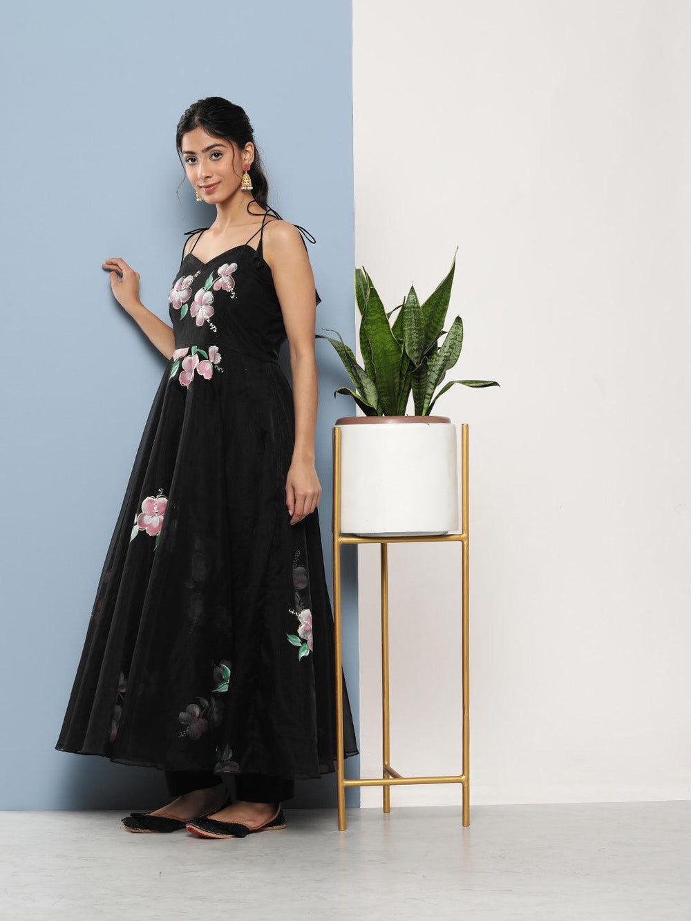Black-Organza-Hand-Painted-Floral-3-Piece-Anarkali-Set
