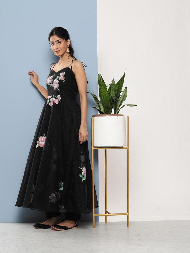 Black-Organza-Hand-Painted-Floral-3-Piece-Anarkali-Set