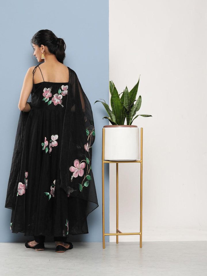 Black-Organza-Hand-Painted-Floral-3-Piece-Anarkali-Set