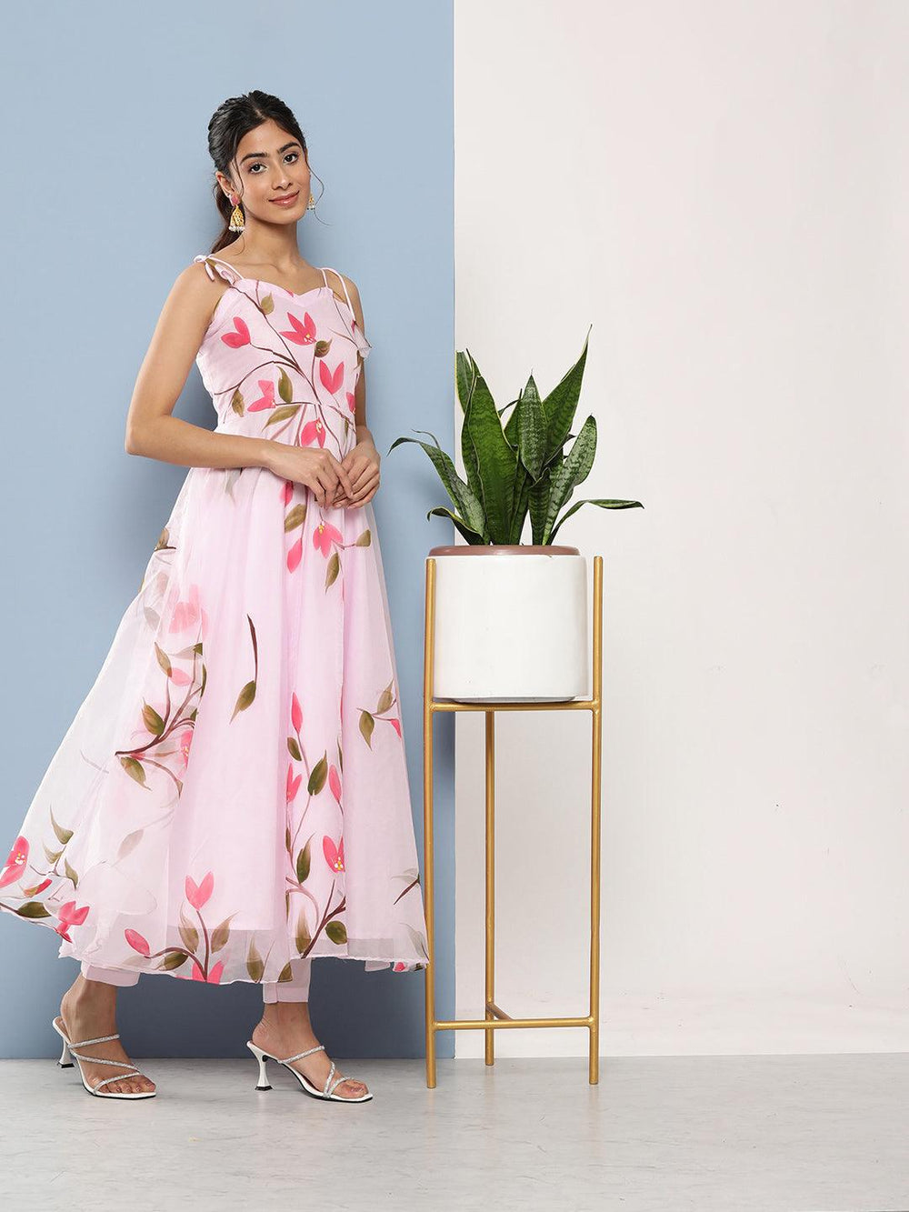 Pink-Organza-Hand-Painted-Floral-3-Piece-Anarkali-Set
