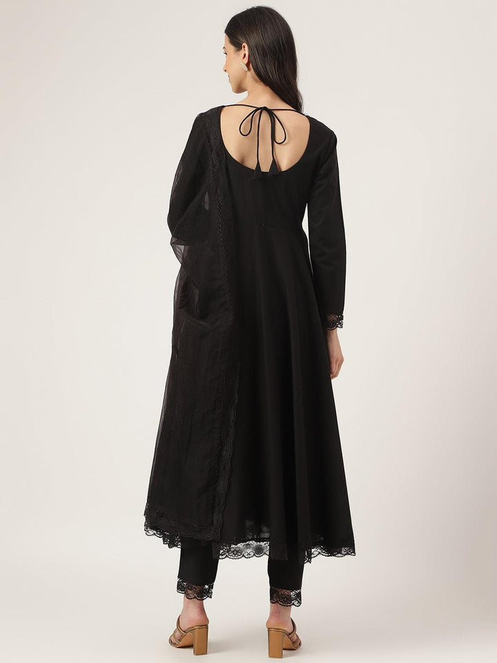 Black-Pure-Cotton-Solid-3-Piece-Anarkali-Set