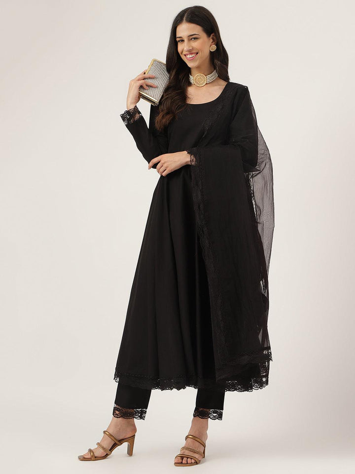 Black-Pure-Cotton-Solid-3-Piece-Anarkali-Set
