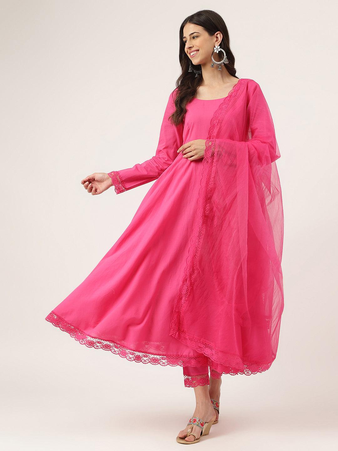 Pink-Pure-Cotton-Solid-3-Piece-Anarkali-Set