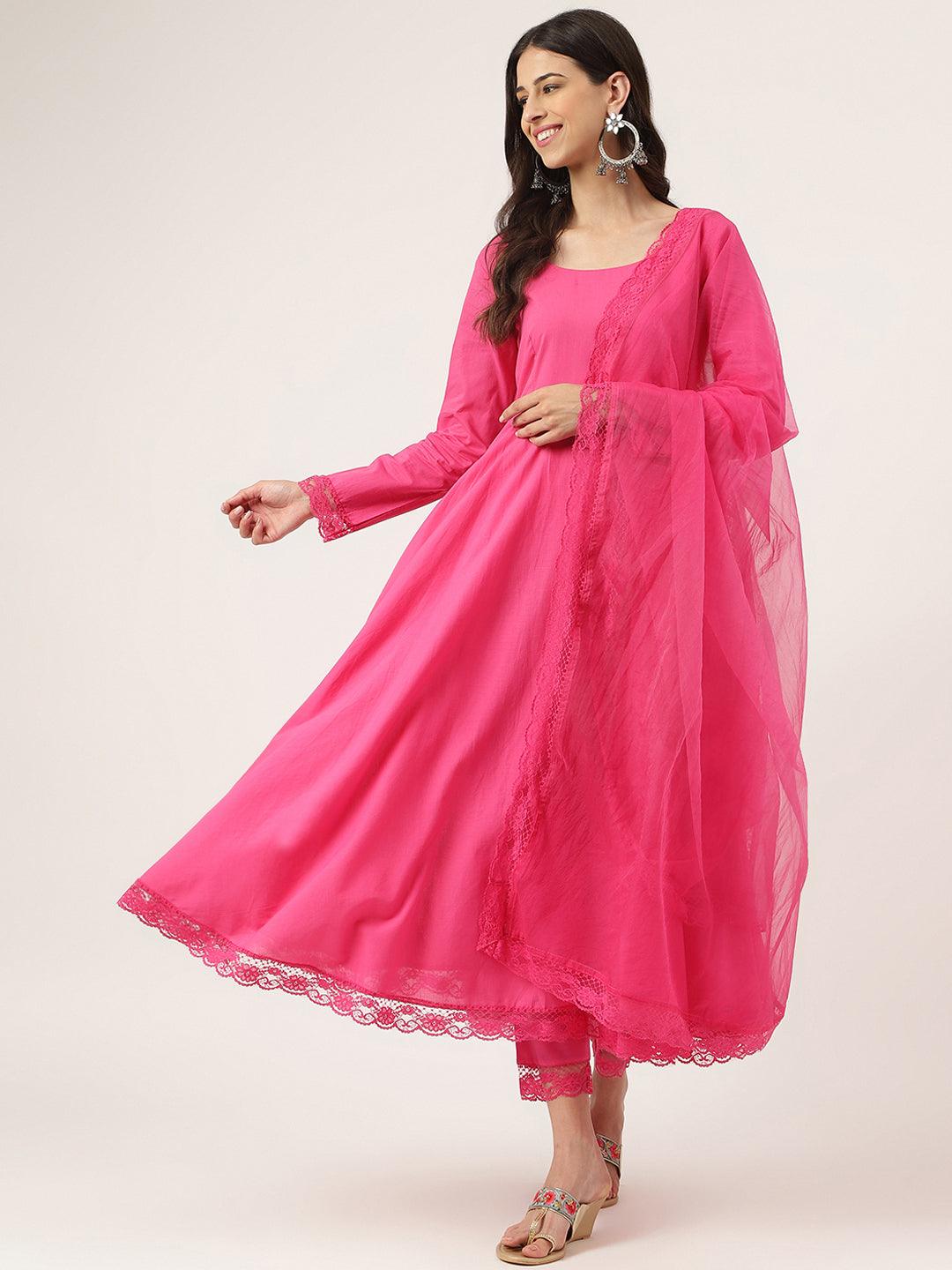 Pink-Pure-Cotton-Solid-3-Piece-Anarkali-Set