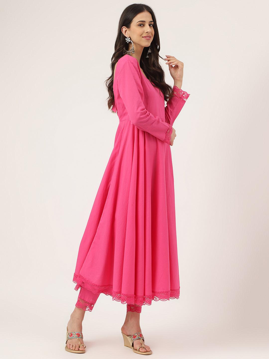 Pink-Pure-Cotton-Solid-3-Piece-Anarkali-Set