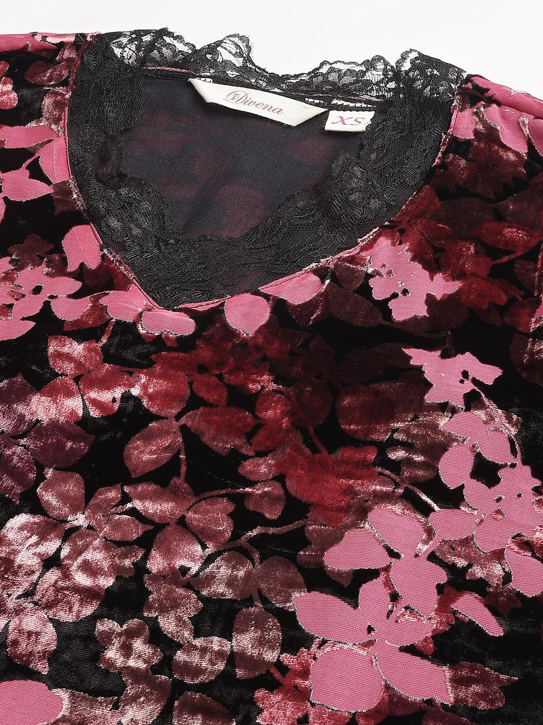 Black-&-Pink-Velvet-Burn-Out-3-Piece-Kurta-Set