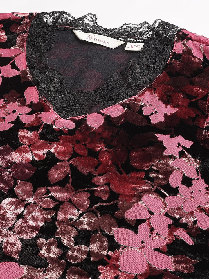Black-&-Pink-Velvet-Burn-Out-3-Piece-Kurta-Set