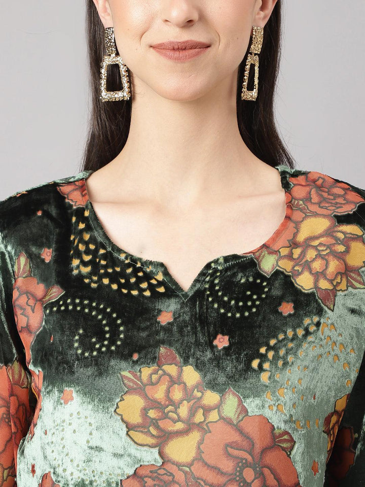 Green-Velvet-Floral-3-Piece-Kurta-Set