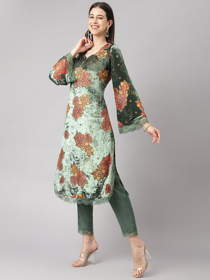 Green-Velvet-Floral-3-Piece-Kurta-Set