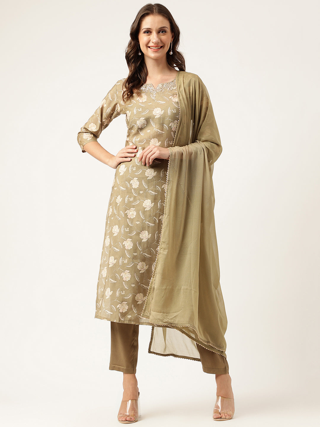 Olive-Cotton-Embroidered-Cotton-3-Piece-Kurta-Set