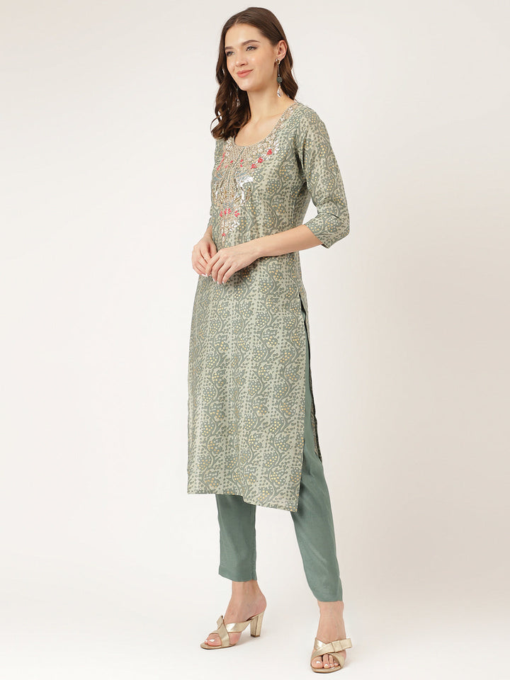 Green-Chanderi-Print-3-Piece-Kurta-Set