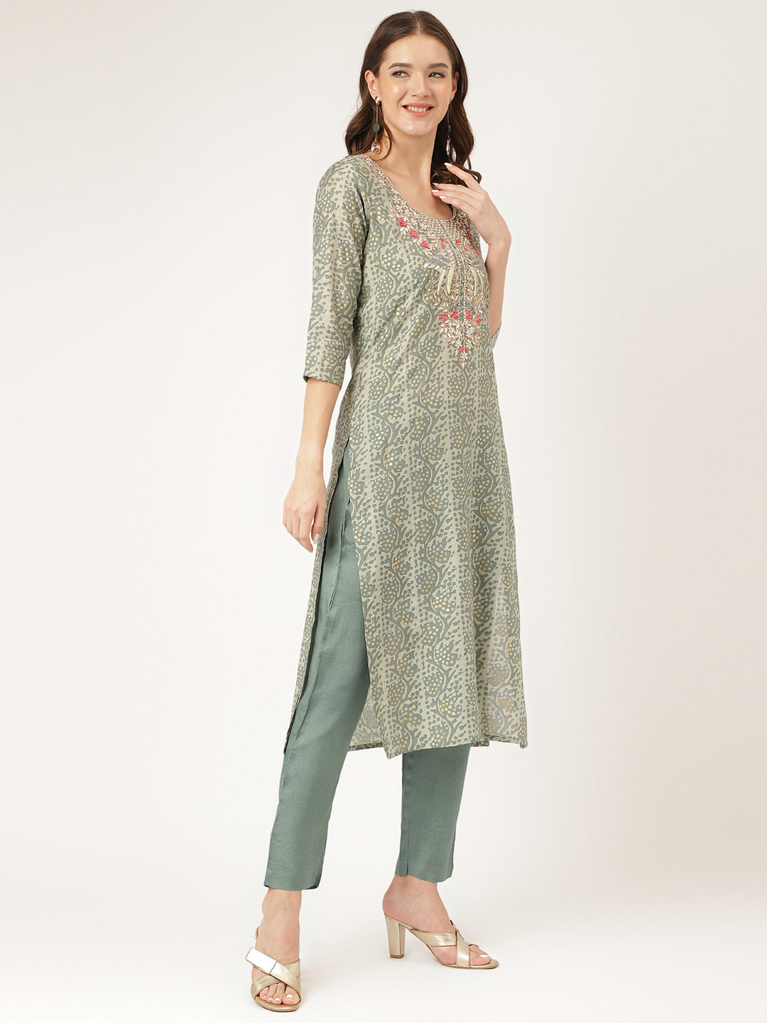 Green-Chanderi-Print-3-Piece-Kurta-Set