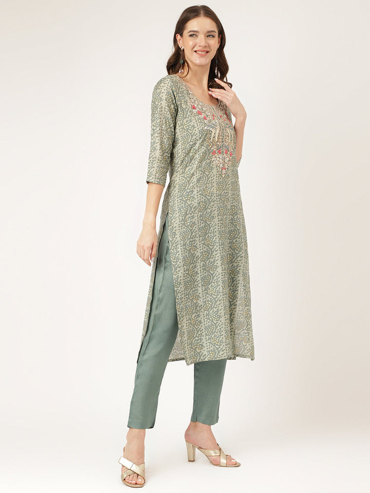 Green-Chanderi-Print-3-Piece-Kurta-Set