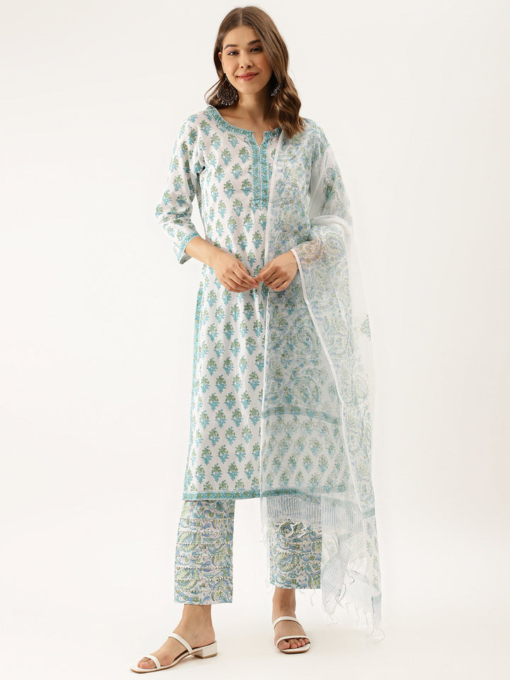 Light-Green-Cotton-Hand-Block-Print-3-Piece-Kurta-Set