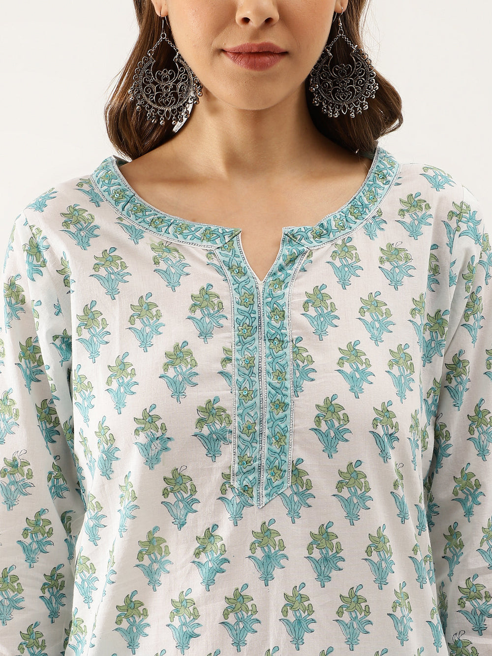 Light-Green-Cotton-Hand-Block-Print-3-Piece-Kurta-Set