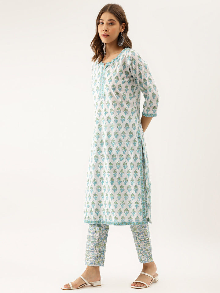 Light-Green-Cotton-Hand-Block-Print-3-Piece-Kurta-Set