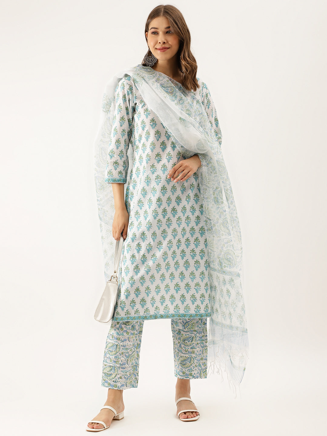 Light-Green-Cotton-Hand-Block-Print-3-Piece-Kurta-Set